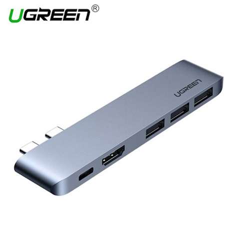 ადაპტერი UGREEN CM251 (60559) Dual USB-C to HDMI+ 3 USB 3.0 + Type C female + PD Converter Gray for MacBook